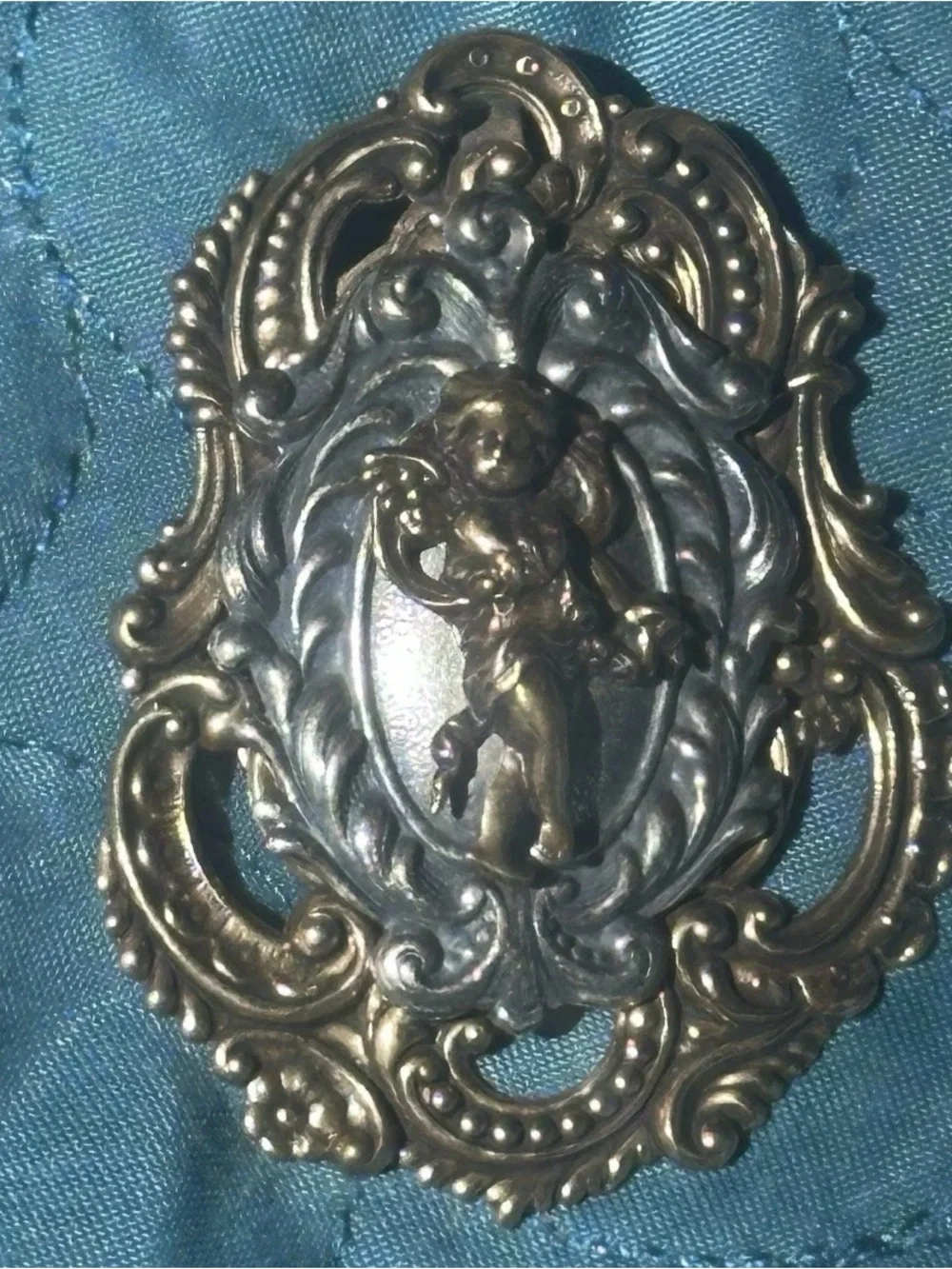 Two-Tone Cherub Statement Brooch in Gold and Dark Silver Victorian Style
